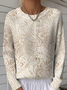 Women's Lace Pattern Crew Neck Sweater Casual Comfort Regular Pullover Sweatshirt