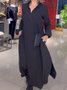 Women's Long Sleeve Spring/Fall Black Plain Split Joint V Neck Daily Going Out Vintage Maxi A-Line Shirt Dress Dress