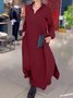 Women's Long Sleeve Spring/Fall Black Plain Split Joint V Neck Daily Going Out Vintage Maxi A-Line Shirt Dress Dress