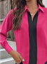 Women's Colorblock Pattern Long Sleeve Shirt Loose and Comfortable Regular Top