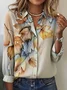 Women's Autumn Maple Leaf Pattern Long Sleeve Shirt Loose and Comfortable Regular Top