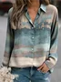 Women's Geometric Gradient Pattern Long Sleeve Shirt Loose and Comfortable Regular Top