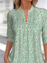 Women's Floral Pattern Stand Collar Long Sleeve Shirt Loose and Comfortable Regular Top