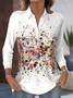 Women's Artistic Pattern Patch Pocket Long Sleeve Shirt Loose and Comfortable Regular Top