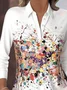 Women's Artistic Pattern Patch Pocket Long Sleeve Shirt Loose and Comfortable Regular Top