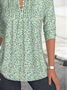 Women's Floral Pattern Stand Collar Long Sleeve Shirt Loose and Comfortable Regular Top