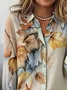 Women's Autumn Maple Leaf Pattern Long Sleeve Shirt Loose and Comfortable Regular Top