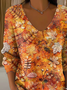 Women's Long Sleeve T-shirt Spring/Fall Orange Maple Leaf Printing V Neck Daily Going Out Casual Top