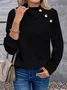 Plain Girly Loose Turtleneck Simple Solid Color Three-dimensional Jacquard High Collar Button Casual Fashion Sports Sweatshirt