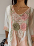 Women's Three Quarter Sleeve T-shirt Spring/Fall Pink Floral Printing V Neck Daily Going Out Casual Top