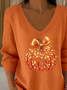 Women's Long Sleeve T-shirt Spring/Fall Orange Halloween (pumpkin) Printing V Neck Daily Going Out Casual Top