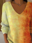 Women's Long Sleeve T-shirt Spring/Fall Orange Ombre Printing V Neck Daily Going Out Casual Top