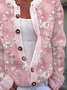 Women's Floral Print Casual Long Sleeve Button Cardigan Sweater