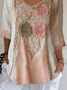 Women's Three Quarter Sleeve T-shirt Spring/Fall Pink Floral Printing V Neck Daily Going Out Casual Top
