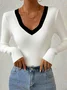 Women's Autumn And Winter V-Neck Slim Fit Commuter Sweater Long-Sleeved Top