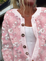 Women's Floral Print Casual Long Sleeve Button Cardigan Sweater