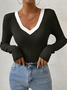 Women's Autumn And Winter V-Neck Slim Fit Commuter Sweater Long-Sleeved Top
