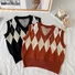 Women's Autumn And Winter V-Neck Diamond Knitted Vest Autumn And Winter Outer Wear Waistcoat
