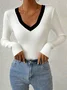 Women's Autumn And Winter V-Neck Slim Fit Commuter Sweater Long-Sleeved Top