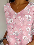 Women's Three Quarter Sleeve T-shirt Spring/Fall Pink Floral Printing V Neck Daily Going Out Casual Top