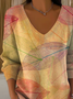 Women's Long Sleeve T-shirt Spring/Fall Orange Maple Leaf Printing V Neck Daily Going Out Casual Top