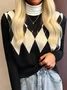 Women's Autumn And Winter V-Neck Diamond Knitted Vest Autumn And Winter Outer Wear Waistcoat