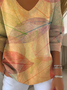 Women's Long Sleeve T-shirt Spring/Fall Orange Maple Leaf Printing V Neck Daily Going Out Casual Top