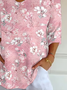 Women's Three Quarter Sleeve T-shirt Spring/Fall Pink Floral Printing V Neck Daily Going Out Casual Top