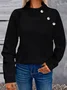 Plain Girly Loose Turtleneck Simple Solid Color Three-dimensional Jacquard High Collar Button Casual Fashion Sports Sweatshirt