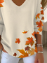 Women's Long Sleeve T-shirt Spring/Fall Apricot Maple Leaf Printing V Neck Daily Going Out Casual Top