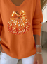 Women's Long Sleeve T-shirt Spring/Fall Orange Halloween (pumpkin) Printing V Neck Daily Going Out Casual Top