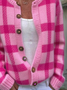 Women's Plaid Print Casual Long Sleeve Button Cardigan Sweater
