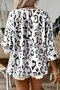 Women's Elegant Commuter Top Khaki Leopard Print Large V-Neck Pleated Three-Quarter Sleeve Shirt