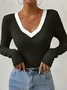 Women's Autumn And Winter V-Neck Slim Fit Commuter Sweater Long-Sleeved Top