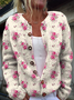 Women's Floral Print Casual Long Sleeve Button Cardigan Sweater