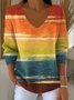 Ombre V Neck Casual Sweater