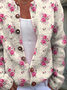Women's Floral Print Casual Long Sleeve Button Cardigan Sweater