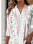 Women's Striped Polka Dot Pattern Patch Pocket Long Sleeve Shirt Regular Top