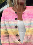 Women's Abstract Print Casual Long Sleeve Button Cardigan Sweater