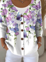 Purple Floral Cotton Regular Fit Casual Cardigan