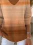 Women's Long Sleeve T-shirt Spring/Fall Orange Abstract Printing V Neck Daily Going Out Casual Top