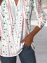Women's Striped Polka Dot Pattern Patch Pocket Long Sleeve Shirt Regular Top
