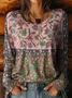Women's Long Sleeve T-shirt Spring/Fall Green Floral Printing Jersey Crew Neck Daily Going Out Casual Top