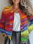 Women's Retro Ethnic Contrast Color Pattern Casual Loose Long Sleeve Cardigan Regular Top