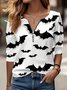 Women's Halloween Bat Pattern Half-Zip Long Sleeve T-Shirt Regular Top