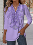 Women's Printed Pattern Patch Pocket Long Sleeve Shirt Regular Top