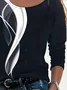 Women's Long Sleeve T-shirt Spring/Fall Black Abstract Printing Jersey Crew Neck Daily Going Out Casual Top