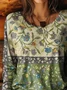 Women's Long Sleeve T-shirt Spring/Fall Green Floral Printing Jersey Crew Neck Daily Going Out Casual Top