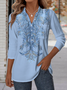 Women's Printed Pattern Patch Pocket Long Sleeve Shirt Regular Top