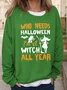 Women's Halloween Letter Pattern Round Neck Drop Shoulder Sleeve Casual Sweatshirt Regular Top